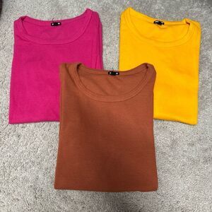 Monrow Womens Sz M Short Sleeve Rib Crew Neck T-Shirt Lot of 3 Shirts